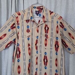 Vtg Panhandle Slim Pearl Snap Aztec Southwestern Western Men’s L Short Sleeve